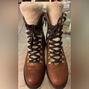Brown Leather Lace-Up Boots with Shearling Lining by Angela Scott